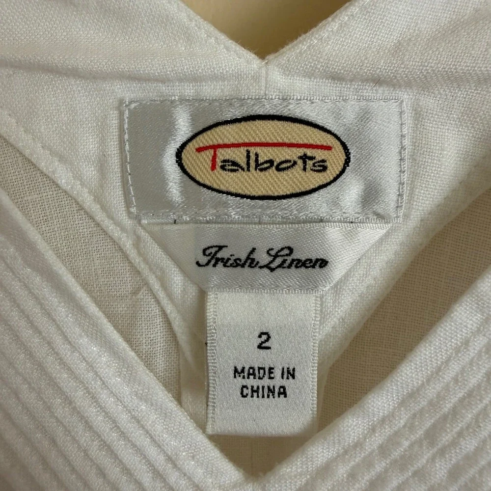 Vintage Talbots size 2 White 100% Irish Linen V-Neck Pintuck Sleeveless Tank Top - Picture 2 of 6